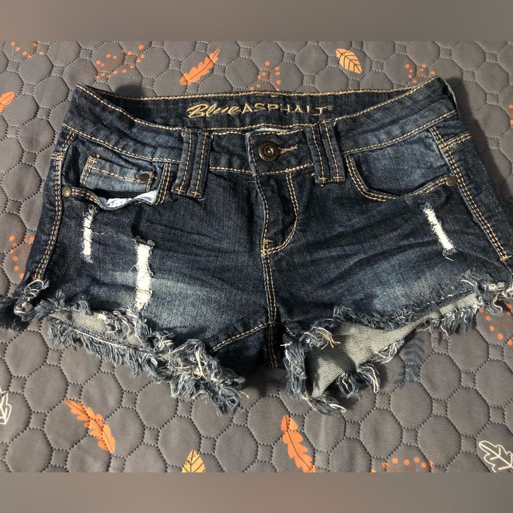 Blue Asphalt Dark Blue Distressed Denim Cutoff Shorts
